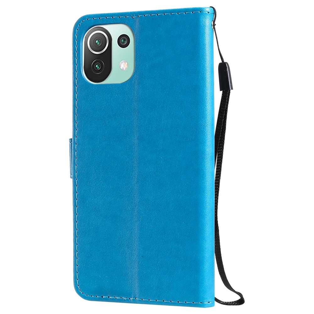 Unique Cat and Bee Pattern Imprinting Folio Flip Leather Case with Wallet Stand for Xiaomi Mi 11 Lite 4G/5G - Blue-3