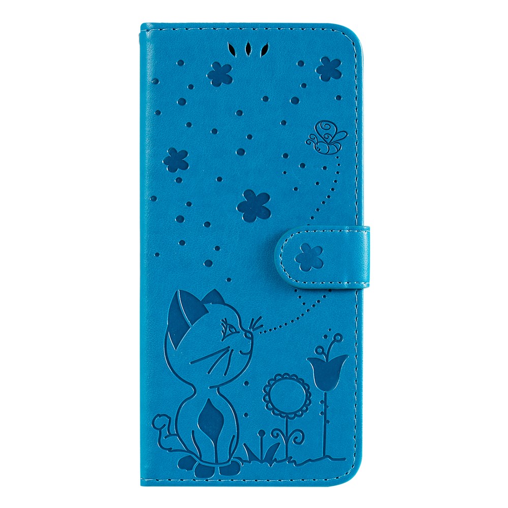Unique Cat and Bee Pattern Imprinting Folio Flip Leather Case with Wallet Stand for Xiaomi Mi 11 Lite 4G/5G - Blue-6
