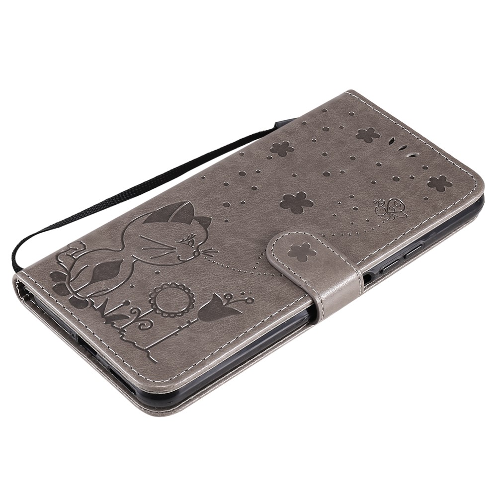 Unique Cat and Bee Pattern Imprinting Folio Flip Leather Case with Wallet Stand for Xiaomi Mi 11 Lite 4G/5G - Grey-10