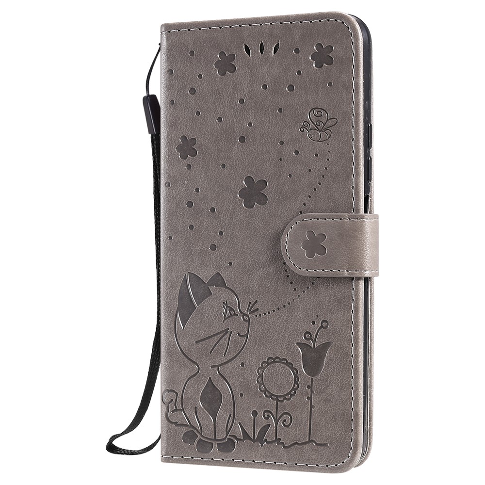 Unique Cat and Bee Pattern Imprinting Folio Flip Leather Case with Wallet Stand for Xiaomi Mi 11 Lite 4G/5G - Grey-2