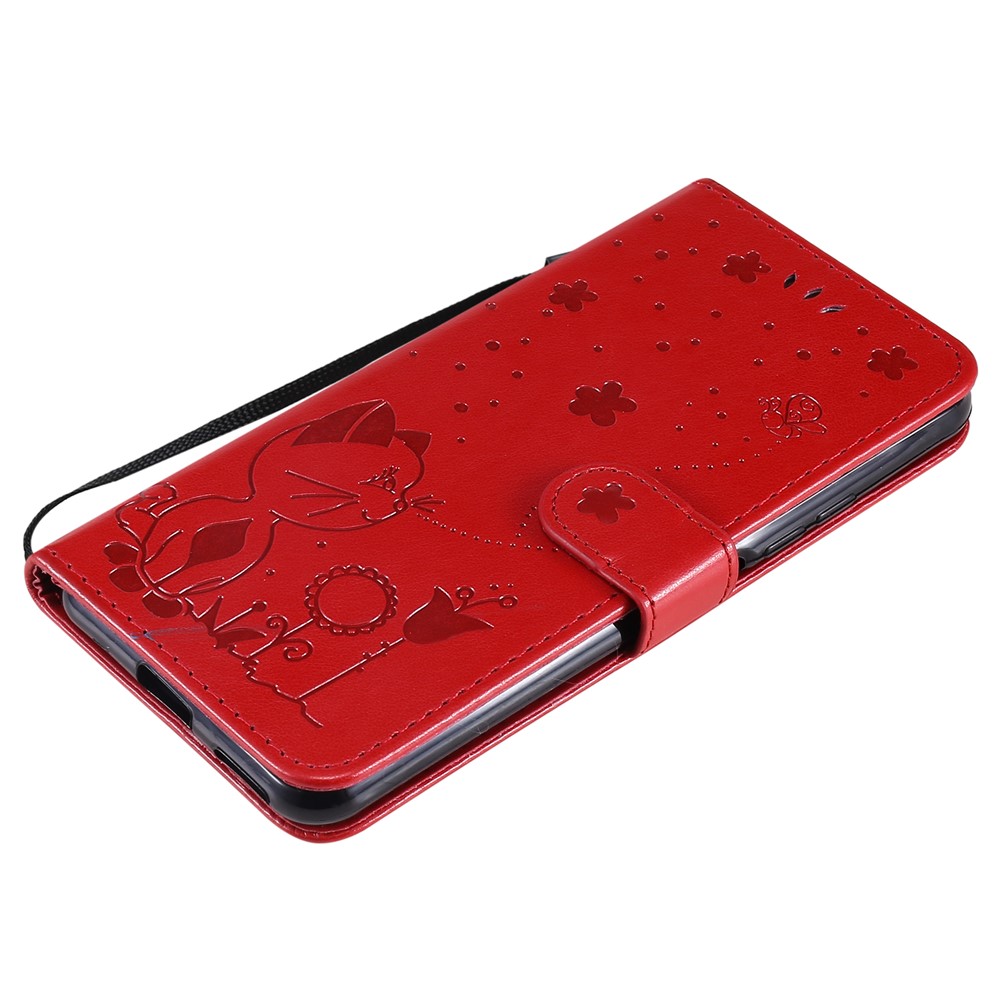 Unique Cat and Bee Pattern Imprinting Folio Flip Leather Case with Wallet Stand for Xiaomi Mi 11 Lite 4G/5G - Red-10