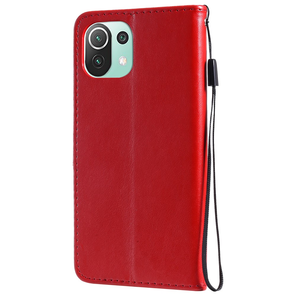 Unique Cat and Bee Pattern Imprinting Folio Flip Leather Case with Wallet Stand for Xiaomi Mi 11 Lite 4G/5G - Red-3