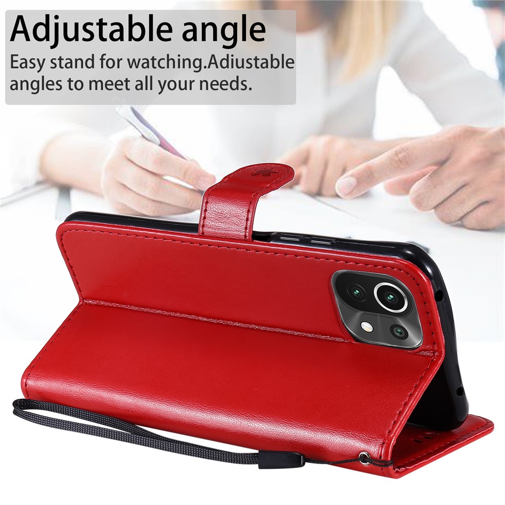 Unique Cat and Bee Pattern Imprinting Folio Flip Leather Case with Wallet Stand for Xiaomi Mi 11 Lite 4G/5G - Red-4