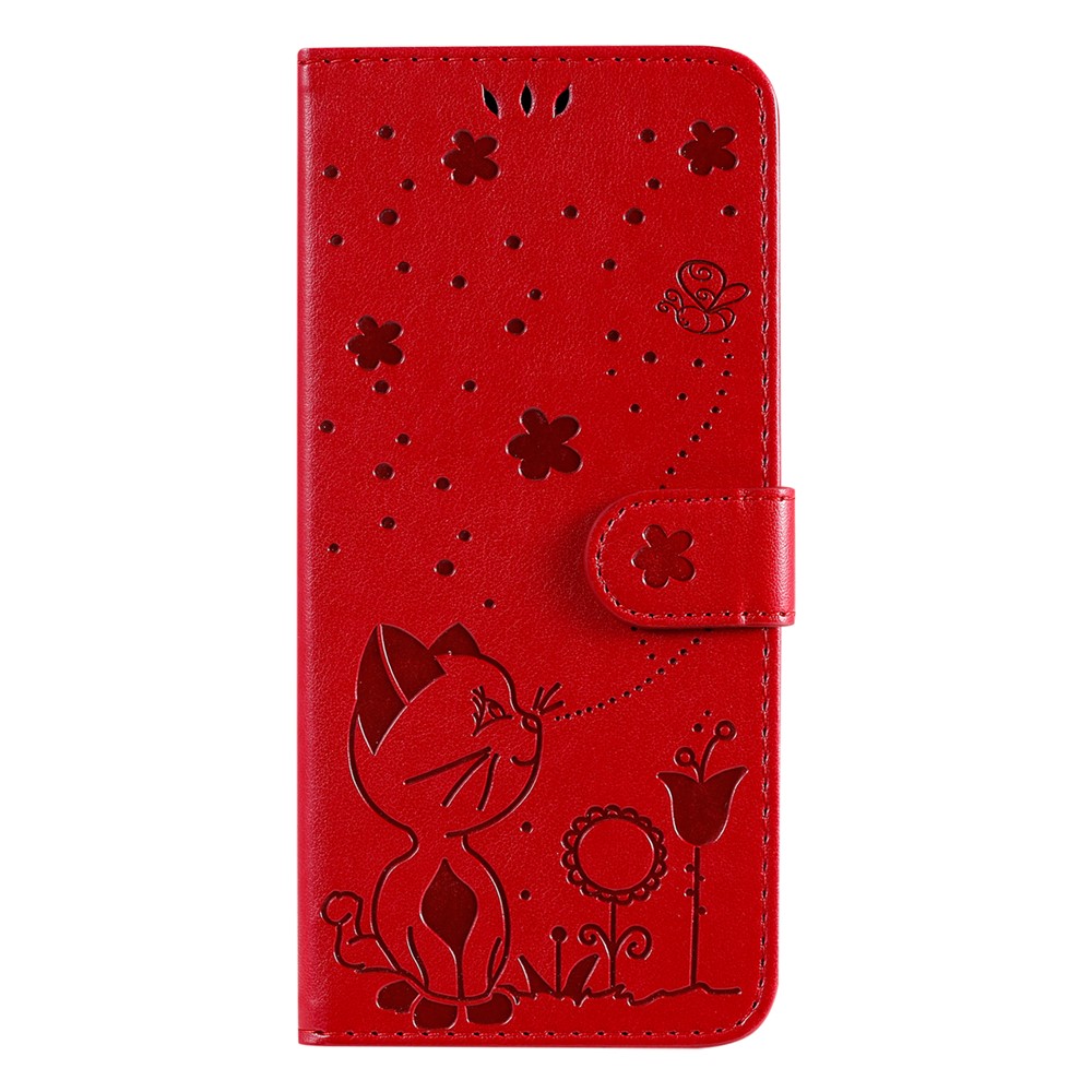 Unique Cat and Bee Pattern Imprinting Folio Flip Leather Case with Wallet Stand for Xiaomi Mi 11 Lite 4G/5G - Red-6