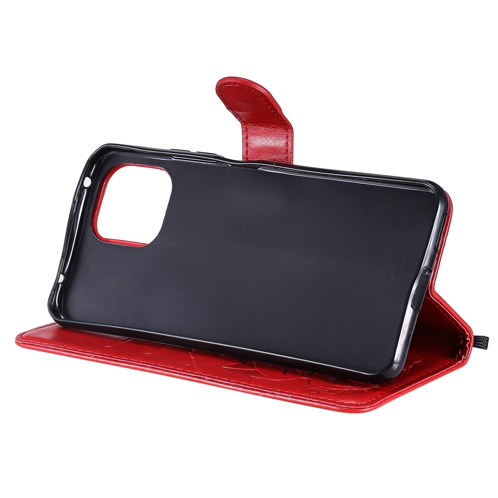 Unique Cat and Bee Pattern Imprinting Folio Flip Leather Case with Wallet Stand for Xiaomi Mi 11 Lite 4G/5G - Red-9