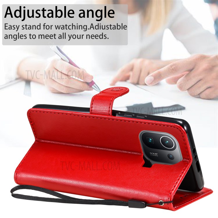 Imprint Unique Cat and Bee Pattern Leather Case with Wallet Stand for Xiaomi Mi 11 Pro - Red-4