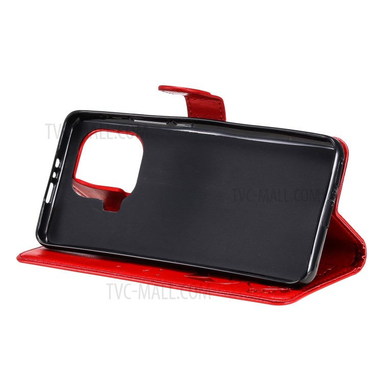 Imprint Unique Cat and Bee Pattern Leather Case with Wallet Stand for Xiaomi Mi 11 Pro - Red-9