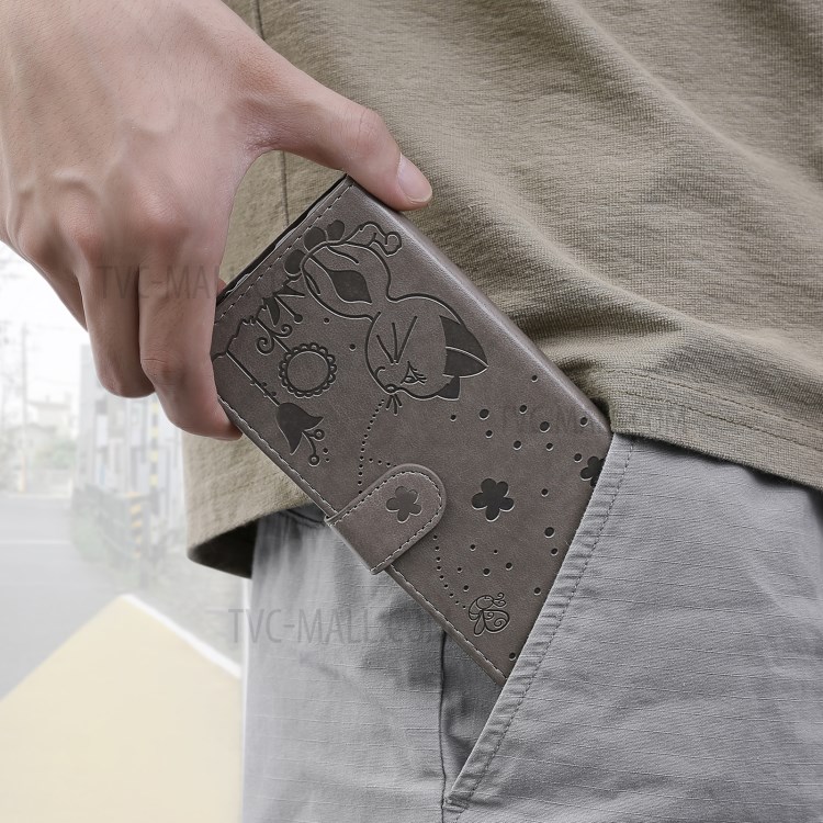 Imprint Unique Cat and Bee Pattern Leather Case with Wallet Stand for Xiaomi Mi 11 Pro - Grey-13