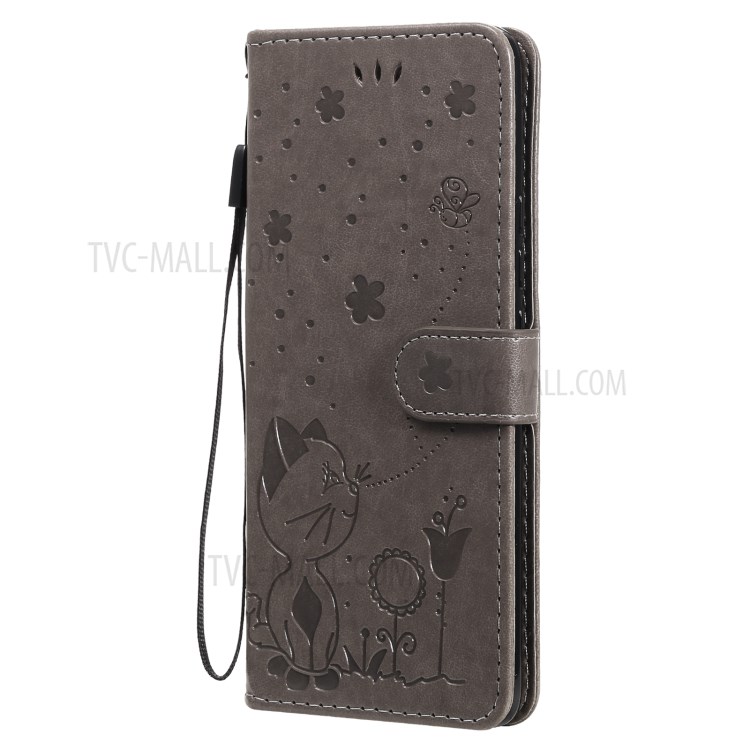 Imprint Unique Cat and Bee Pattern Leather Case with Wallet Stand for Xiaomi Mi 11 Pro - Grey-2