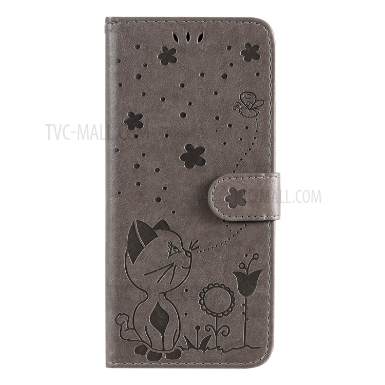 Imprint Unique Cat and Bee Pattern Leather Case with Wallet Stand for Xiaomi Mi 11 Pro - Grey-6