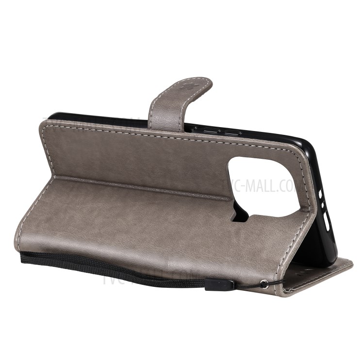 Imprint Unique Cat and Bee Pattern Leather Case with Wallet Stand for Xiaomi Mi 11 Pro - Grey-8