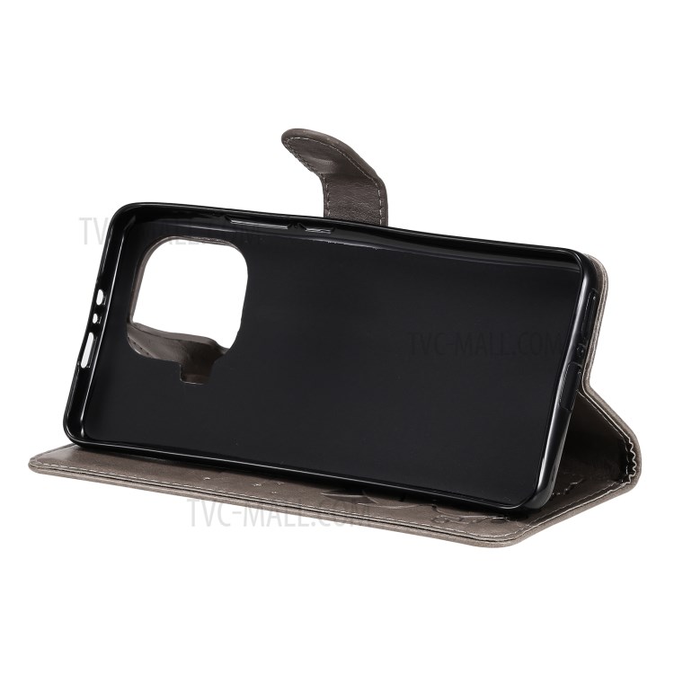 Imprint Unique Cat and Bee Pattern Leather Case with Wallet Stand for Xiaomi Mi 11 Pro - Grey-9