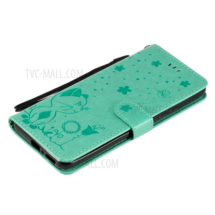 Imprint Unique Cat and Bee Pattern Leather Case with Wallet Stand for Xiaomi Mi 11 Pro - Green-10