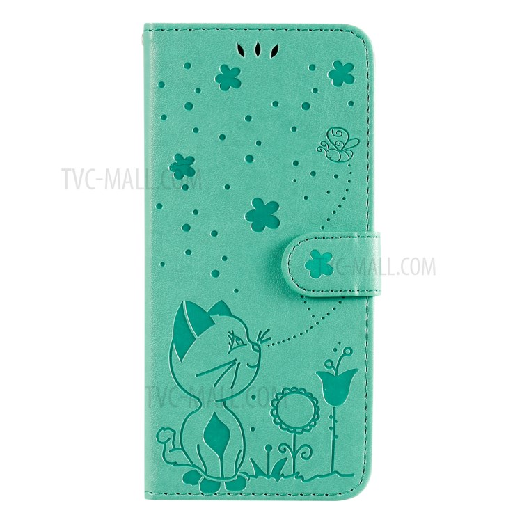 Imprint Unique Cat and Bee Pattern Leather Case with Wallet Stand for Xiaomi Mi 11 Pro - Green-6