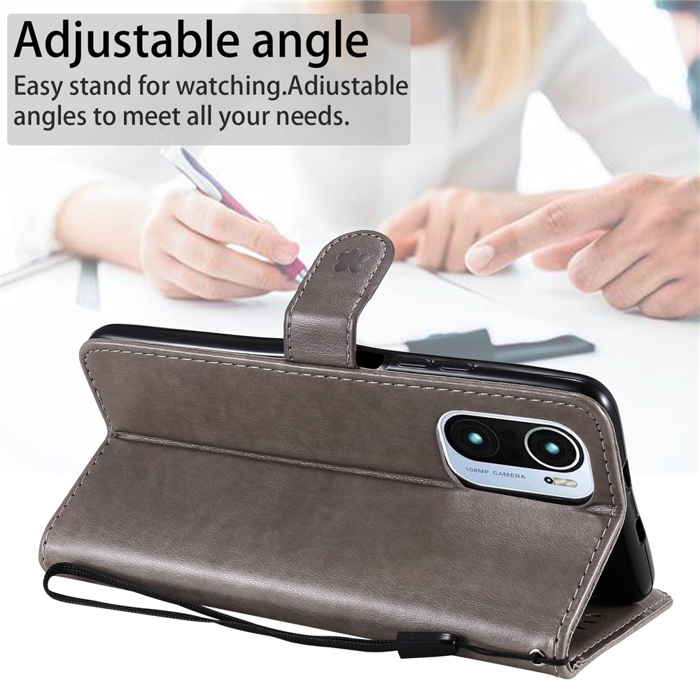 Magnetic Closing Cat and Bee Pattern Imprinting Leather Case with Wallet Stand for Xiaomi Redmi K40/K40 Pro/Mi 11i/Poco F3 - Grey-5
