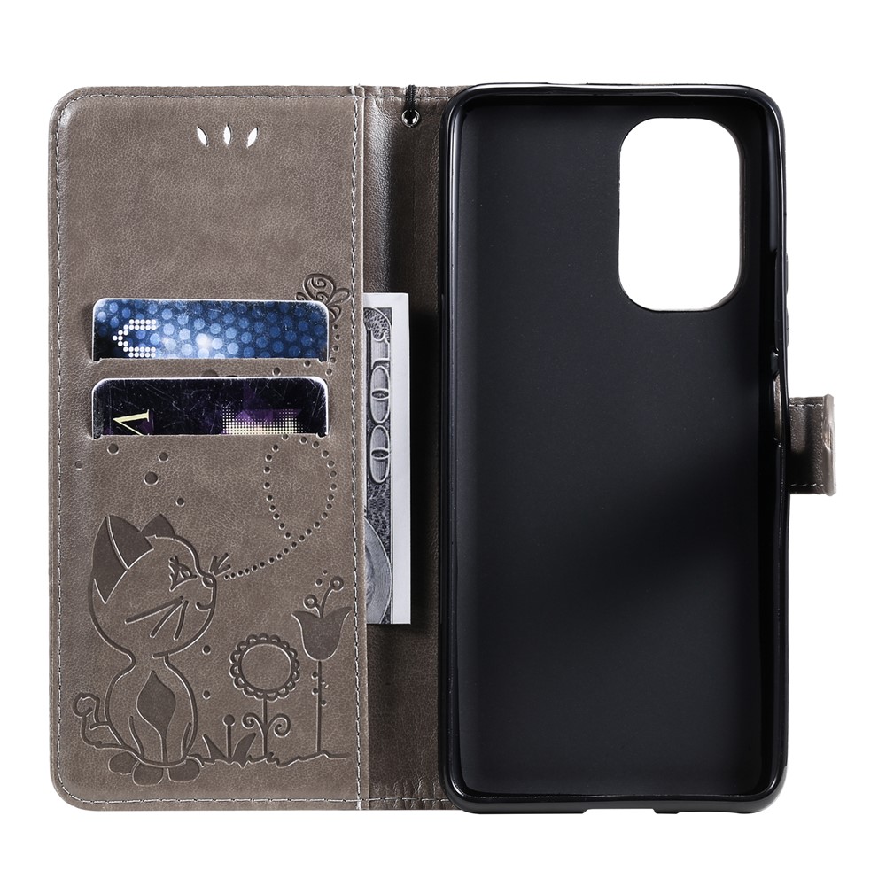 Magnetic Closing Cat and Bee Pattern Imprinting Leather Case with Wallet Stand for Xiaomi Redmi K40/K40 Pro/Mi 11i/Poco F3 - Grey-6