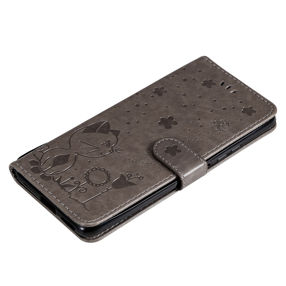 Magnetic Closing Cat and Bee Pattern Imprinting Leather Case with Wallet Stand for Xiaomi Redmi K40/K40 Pro/Mi 11i/Poco F3 - Grey-8