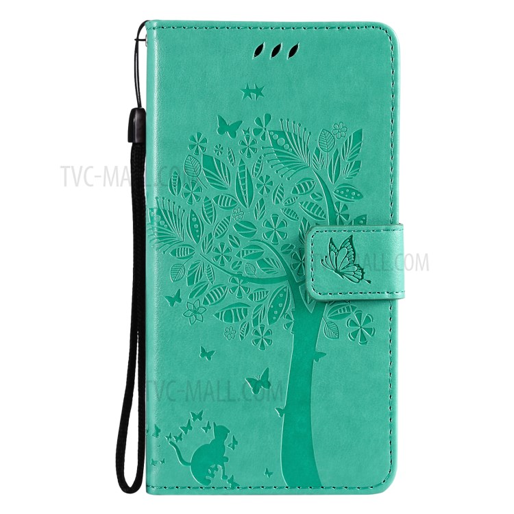 Imprinted Cat Tree Leather Coated TPU Card Holder Case with Kickstand for Xiaomi Redmi Note 10 5G / Poco M3 Pro 5G - Green-2