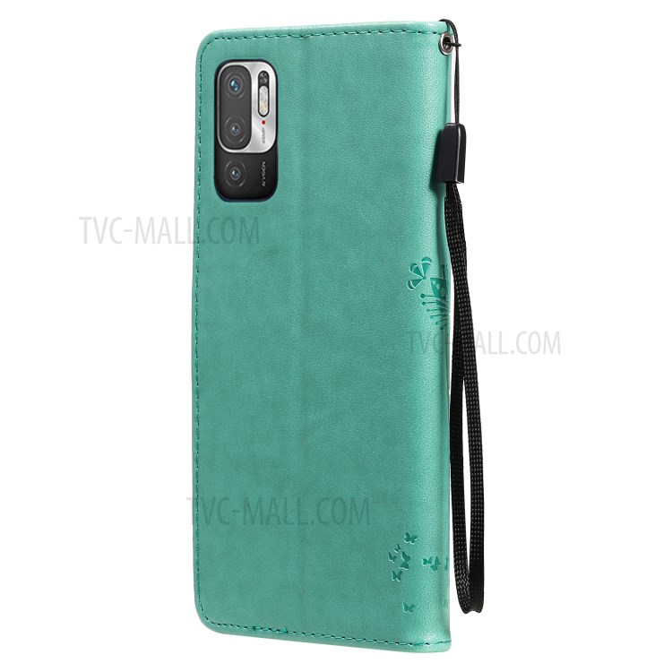 Imprinted Cat Tree Leather Coated TPU Card Holder Case with Kickstand for Xiaomi Redmi Note 10 5G / Poco M3 Pro 5G - Green-4
