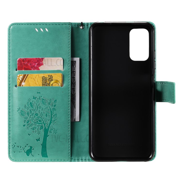 Imprinted Cat Tree Leather Coated TPU Card Holder Case with Kickstand for Xiaomi Redmi Note 10 5G / Poco M3 Pro 5G - Green-7