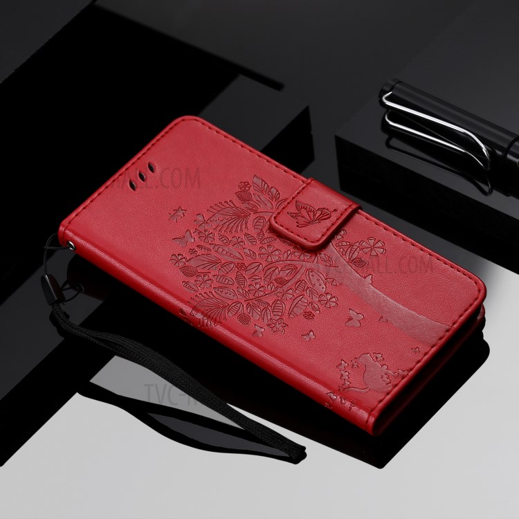 Imprinted Cat Tree Leather Coated TPU Card Holder Case with Kickstand for Xiaomi Redmi Note 10 5G / Poco M3 Pro 5G - Red-10