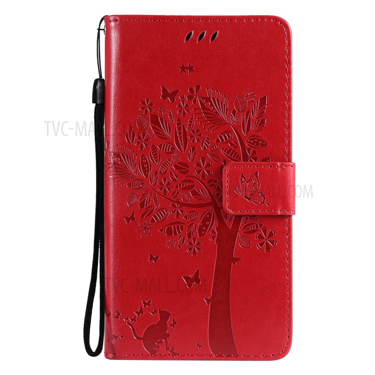 Imprinted Cat Tree Leather Coated TPU Card Holder Case with Kickstand for Xiaomi Redmi Note 10 5G / Poco M3 Pro 5G - Red-2