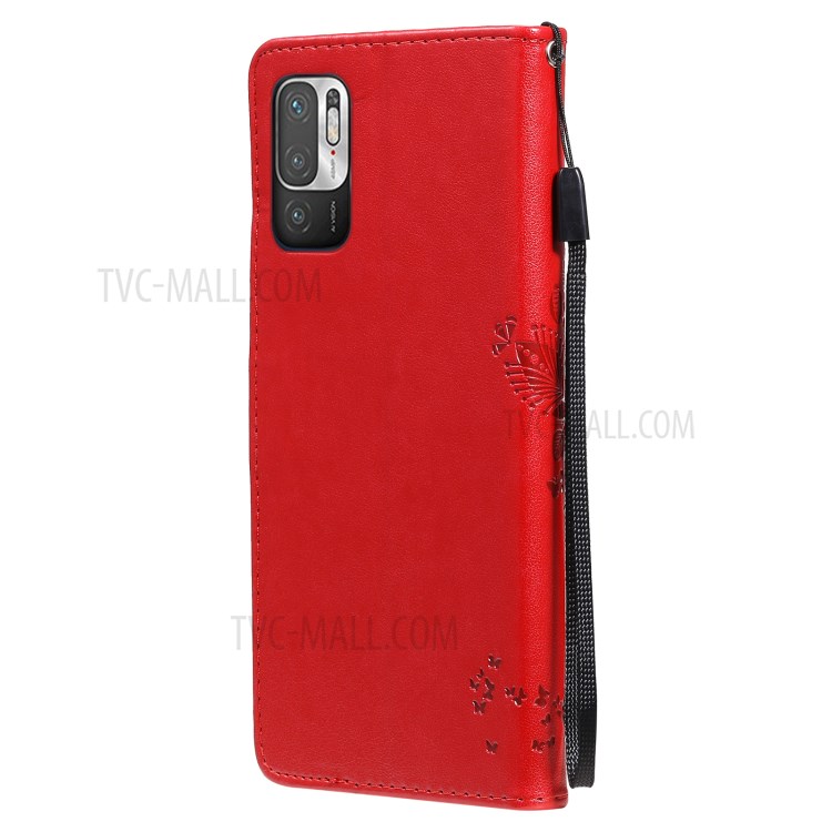 Imprinted Cat Tree Leather Coated TPU Card Holder Case with Kickstand for Xiaomi Redmi Note 10 5G / Poco M3 Pro 5G - Red-4