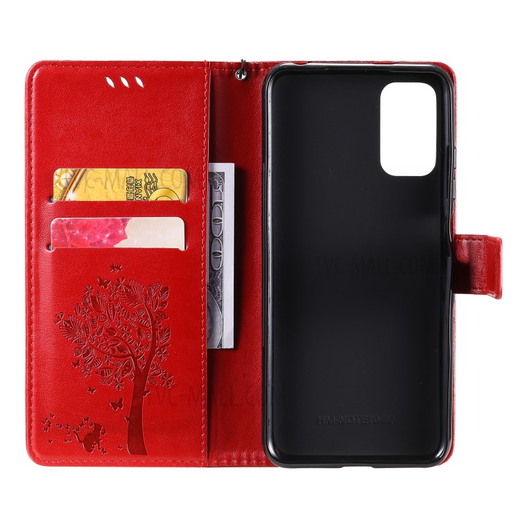 Imprinted Cat Tree Leather Coated TPU Card Holder Case with Kickstand for Xiaomi Redmi Note 10 5G / Poco M3 Pro 5G - Red-7