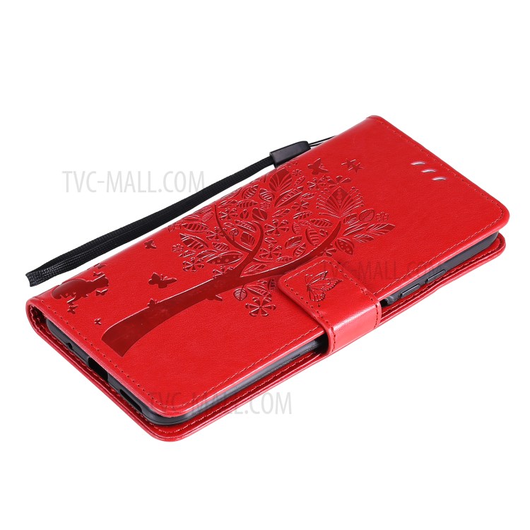 Imprinted Cat Tree Leather Coated TPU Card Holder Case with Kickstand for Xiaomi Redmi Note 10 5G / Poco M3 Pro 5G - Red-8