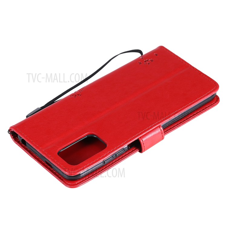 Imprinted Cat Tree Leather Coated TPU Card Holder Case with Kickstand for Xiaomi Redmi Note 10 5G / Poco M3 Pro 5G - Red-9