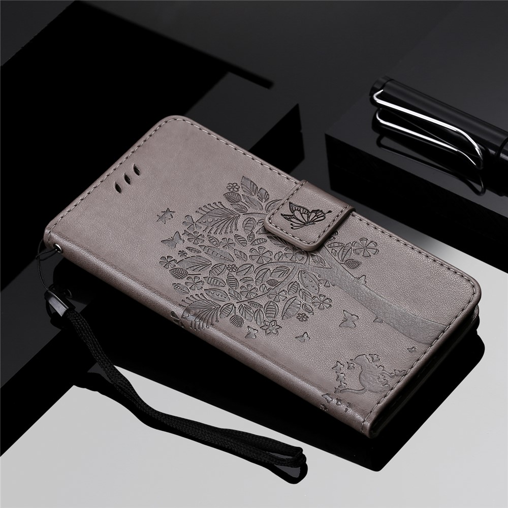 Imprinted Cat Tree Leather Coated TPU Card Holder Case with Kickstand for Xiaomi Redmi Note 10 5G / Poco M3 Pro 5G - Grey-10
