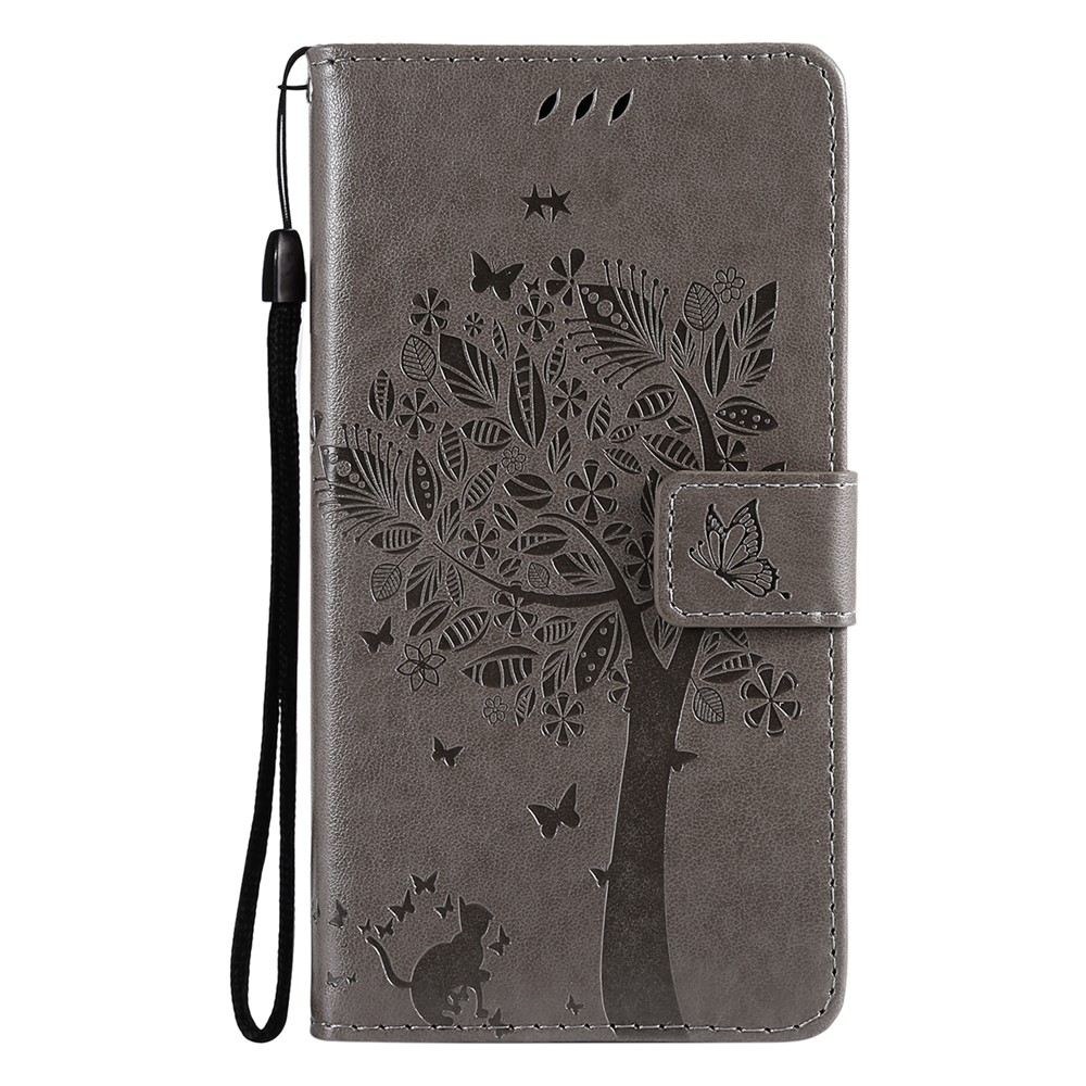 Imprinted Cat Tree Leather Coated TPU Card Holder Case with Kickstand for Xiaomi Redmi Note 10 5G / Poco M3 Pro 5G - Grey-2
