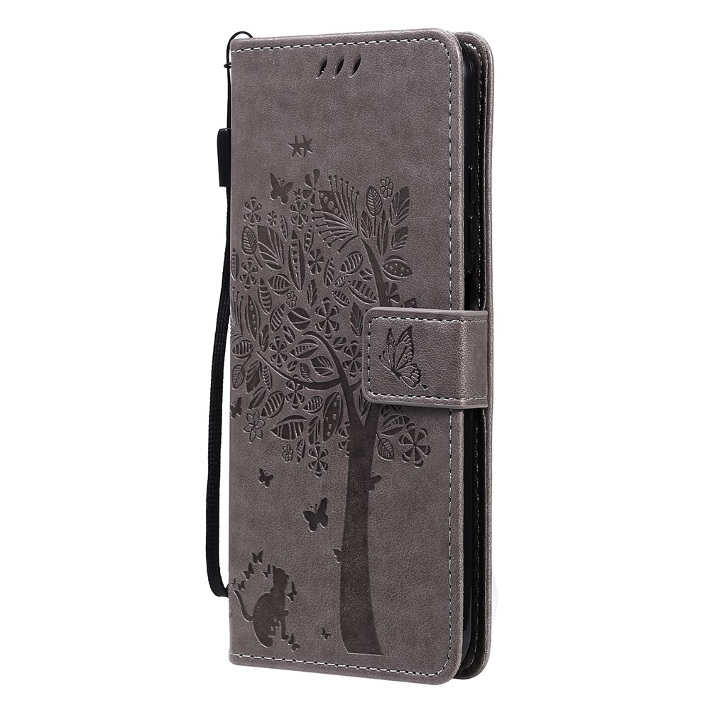 Imprinted Cat Tree Leather Coated TPU Card Holder Case with Kickstand for Xiaomi Redmi Note 10 5G / Poco M3 Pro 5G - Grey-3