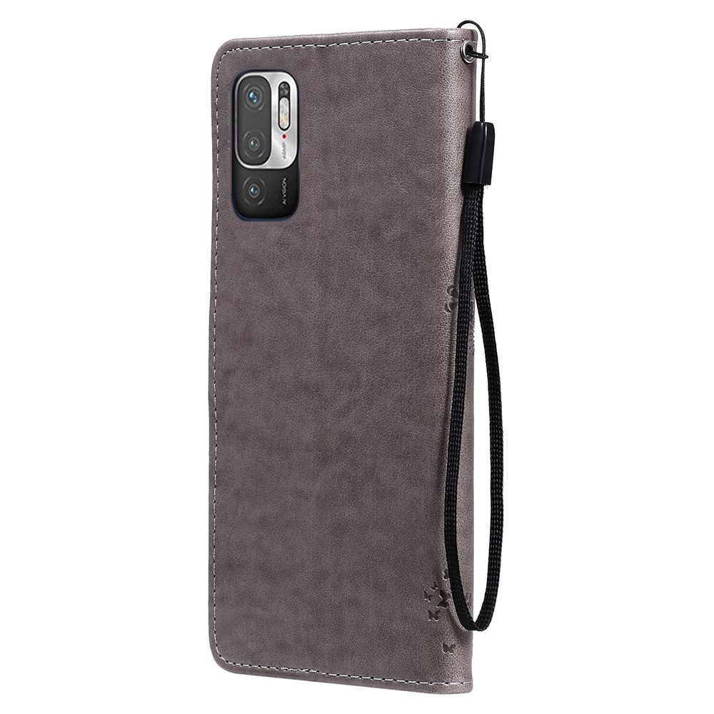Imprinted Cat Tree Leather Coated TPU Card Holder Case with Kickstand for Xiaomi Redmi Note 10 5G / Poco M3 Pro 5G - Grey-4