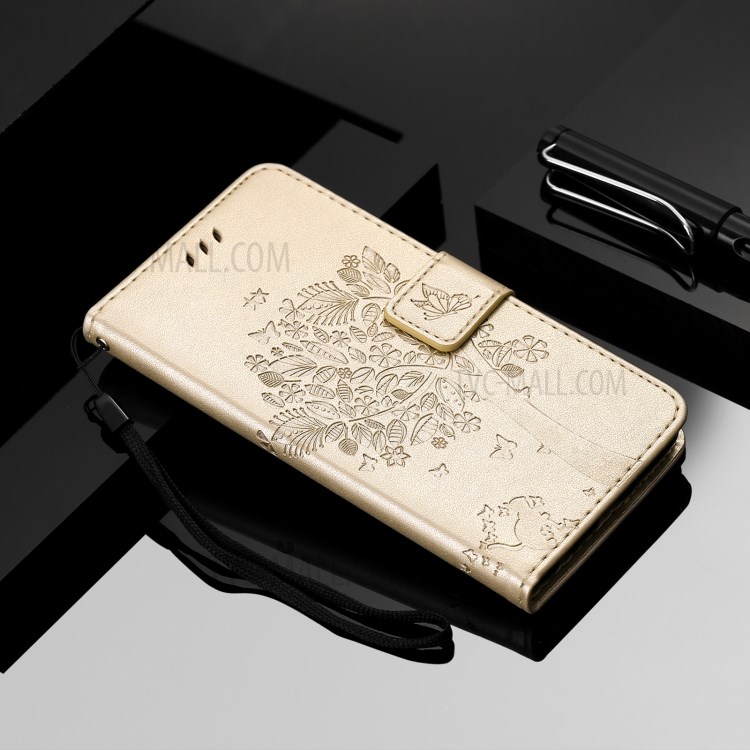 Imprinted Cat Tree Leather Coated TPU Card Holder Case with Kickstand for Xiaomi Redmi Note 10 5G / Poco M3 Pro 5G - Gold-10