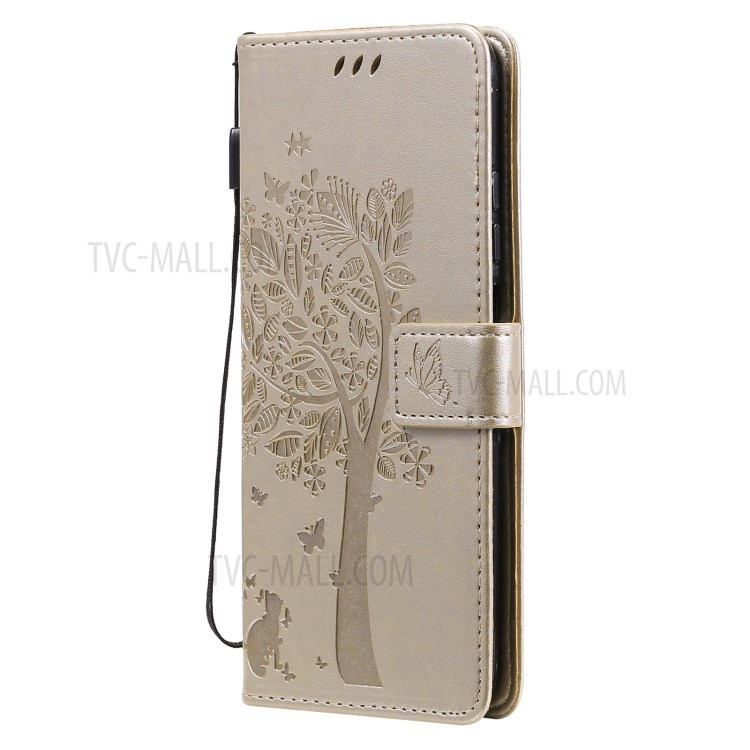 Imprinted Cat Tree Leather Coated TPU Card Holder Case with Kickstand for Xiaomi Redmi Note 10 5G / Poco M3 Pro 5G - Gold-3