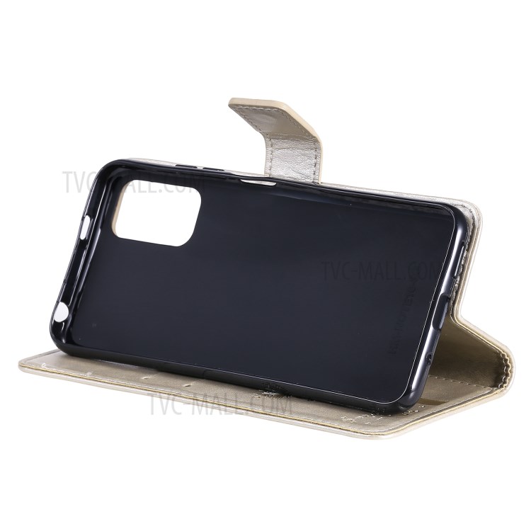 Imprinted Cat Tree Leather Coated TPU Card Holder Case with Kickstand for Xiaomi Redmi Note 10 5G / Poco M3 Pro 5G - Gold-5