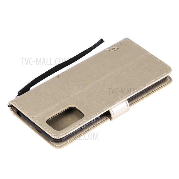 Imprinted Cat Tree Leather Coated TPU Card Holder Case with Kickstand for Xiaomi Redmi Note 10 5G / Poco M3 Pro 5G - Gold-9