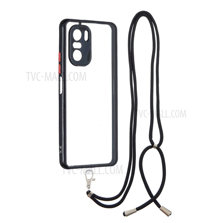 Crystal TPU + Acrylic Combo Full Protection Phone Back Cover Shell with Lanyard for Xiaomi Redmi K40/K40 Pro/Mi 11i/Poco F3 - Black-1