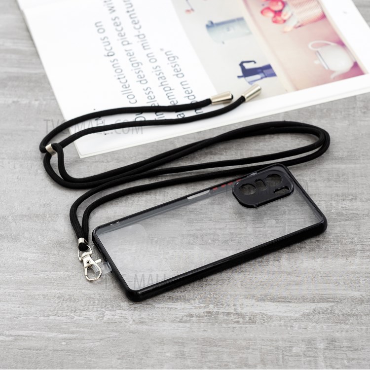 Crystal TPU + Acrylic Combo Full Protection Phone Back Cover Shell with Lanyard for Xiaomi Redmi K40/K40 Pro/Mi 11i/Poco F3 - Black-2