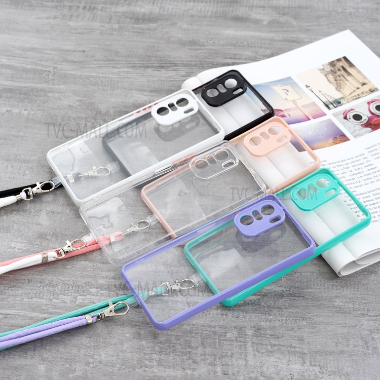 Crystal TPU + Acrylic Combo Full Protection Phone Back Cover Shell with Lanyard for Xiaomi Redmi K40/K40 Pro/Mi 11i/Poco F3 - Black-5