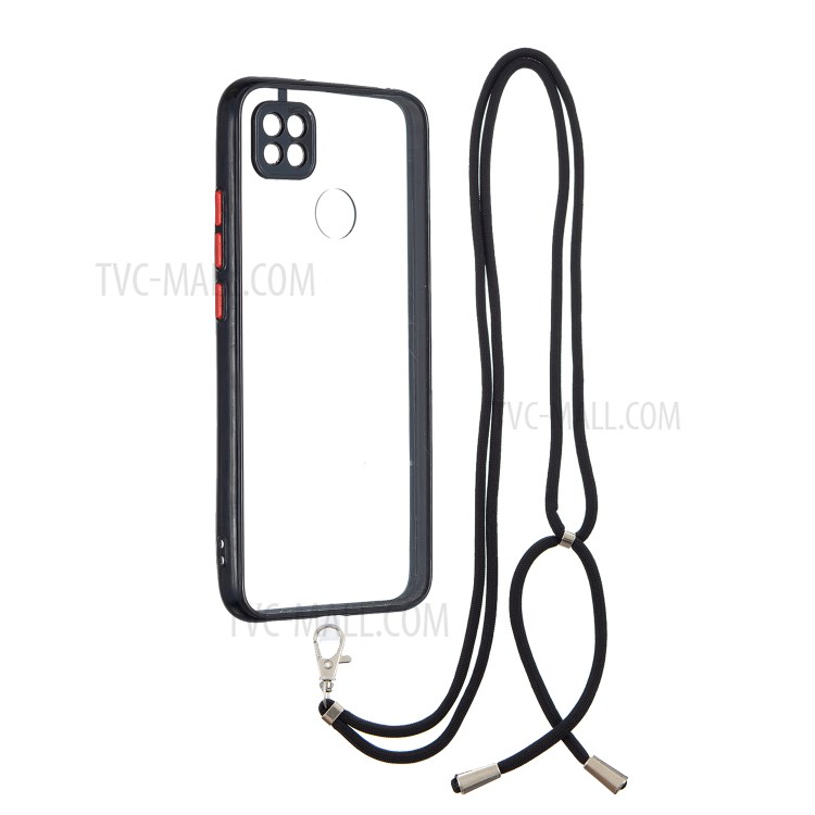 TPU + Acrylic Combo Crystal Clear Hybrid Back Phone Cover Shell with Adjustable Lanyard for Xiaomi Redmi 9C - Black-1