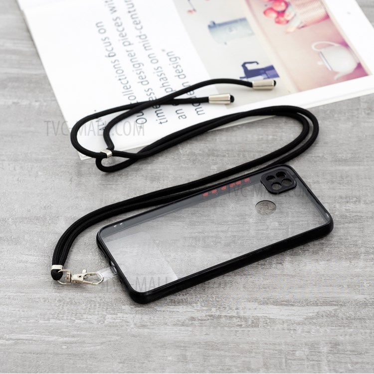 TPU + Acrylic Combo Crystal Clear Hybrid Back Phone Cover Shell with Adjustable Lanyard for Xiaomi Redmi 9C - Black-2