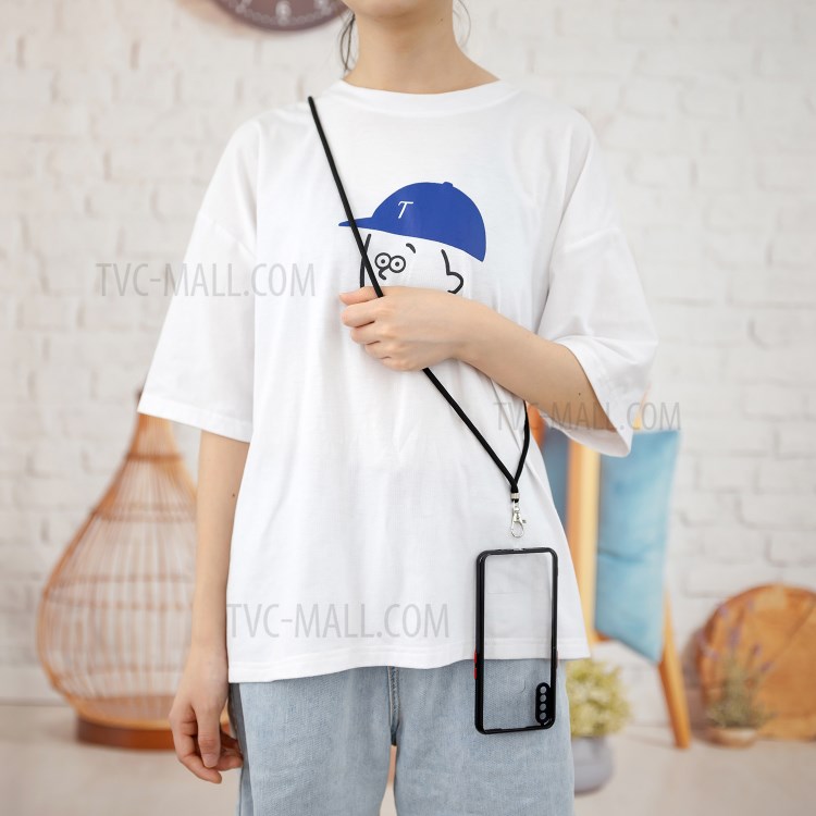TPU + Acrylic Combo Crystal Clear Hybrid Back Phone Cover Shell with Adjustable Lanyard for Xiaomi Redmi 9C - Black-3