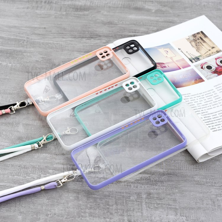 TPU + Acrylic Combo Crystal Clear Hybrid Back Phone Cover Shell with Adjustable Lanyard for Xiaomi Redmi 9C - Black-5