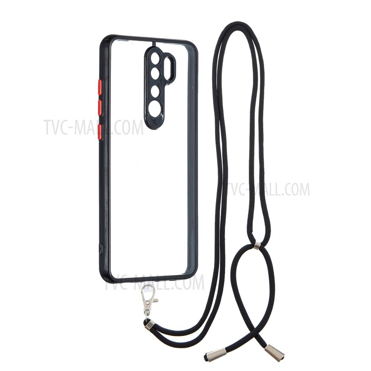 Clear Transparent TPU + Acrylic Combo Hybrid Phone Back Cover Shell with Adjustable Lanyard for Xiaomi Redmi Note 8 Pro - Black-1