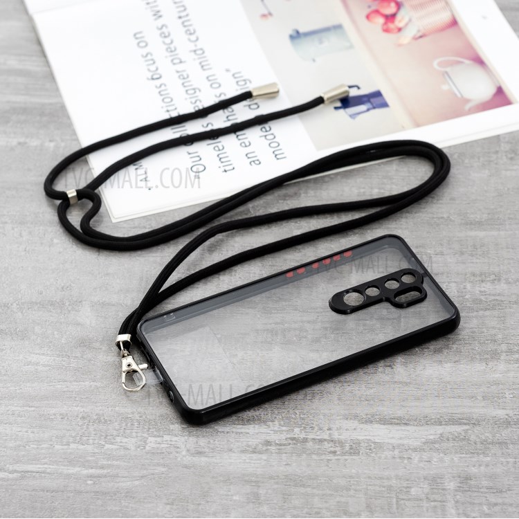 Clear Transparent TPU + Acrylic Combo Hybrid Phone Back Cover Shell with Adjustable Lanyard for Xiaomi Redmi Note 8 Pro - Black-2