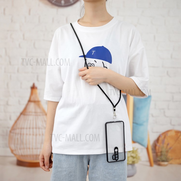 Clear Transparent TPU + Acrylic Combo Hybrid Phone Back Cover Shell with Adjustable Lanyard for Xiaomi Redmi Note 8 Pro - Black-3
