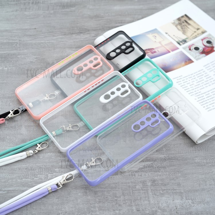 Clear Transparent TPU + Acrylic Combo Hybrid Phone Back Cover Shell with Adjustable Lanyard for Xiaomi Redmi Note 8 Pro - Black-5