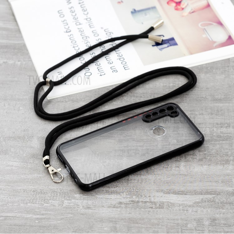 Precise Cut-Out TPU + Acrylic Combo Clear Hybrid Phone Back Cover Shell with Adjustable Lanyard for Xiaomi Redmi Note 8 - Black-2